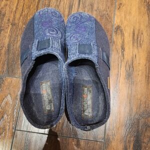 Haflinger Grizzly Wool Clogs Blue Swirl Embroidery Cork Footbed Shoes Womens 39